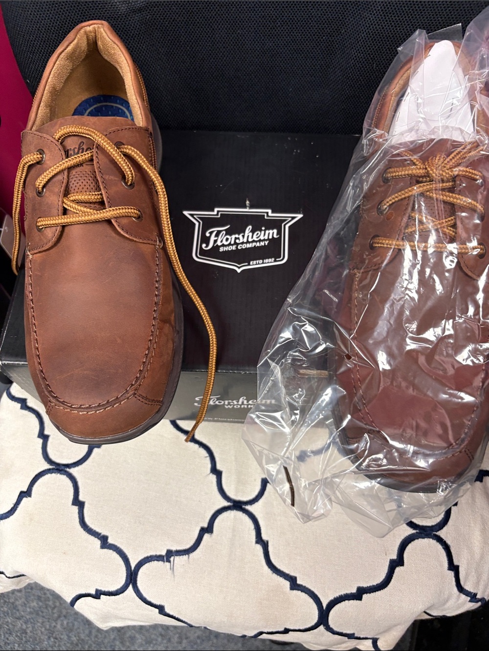 Florsheim Men's Brown Leather Boat Shoes with Moc Toe Stitching